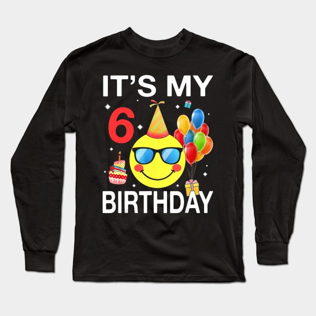 Kids Emoji Its My 6th Birthday T-Shirt Fun 6 Years Old Long Sleeve T-Shirt by franzaled